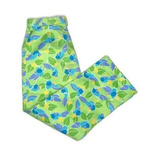 Lilly Pulitzer womens 8 Cropped Pants Cotton Blend Too Jays Green Blue Birds